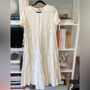 Madewell Tie-Sleeve Tiered Midi Dress in Swiss Dot